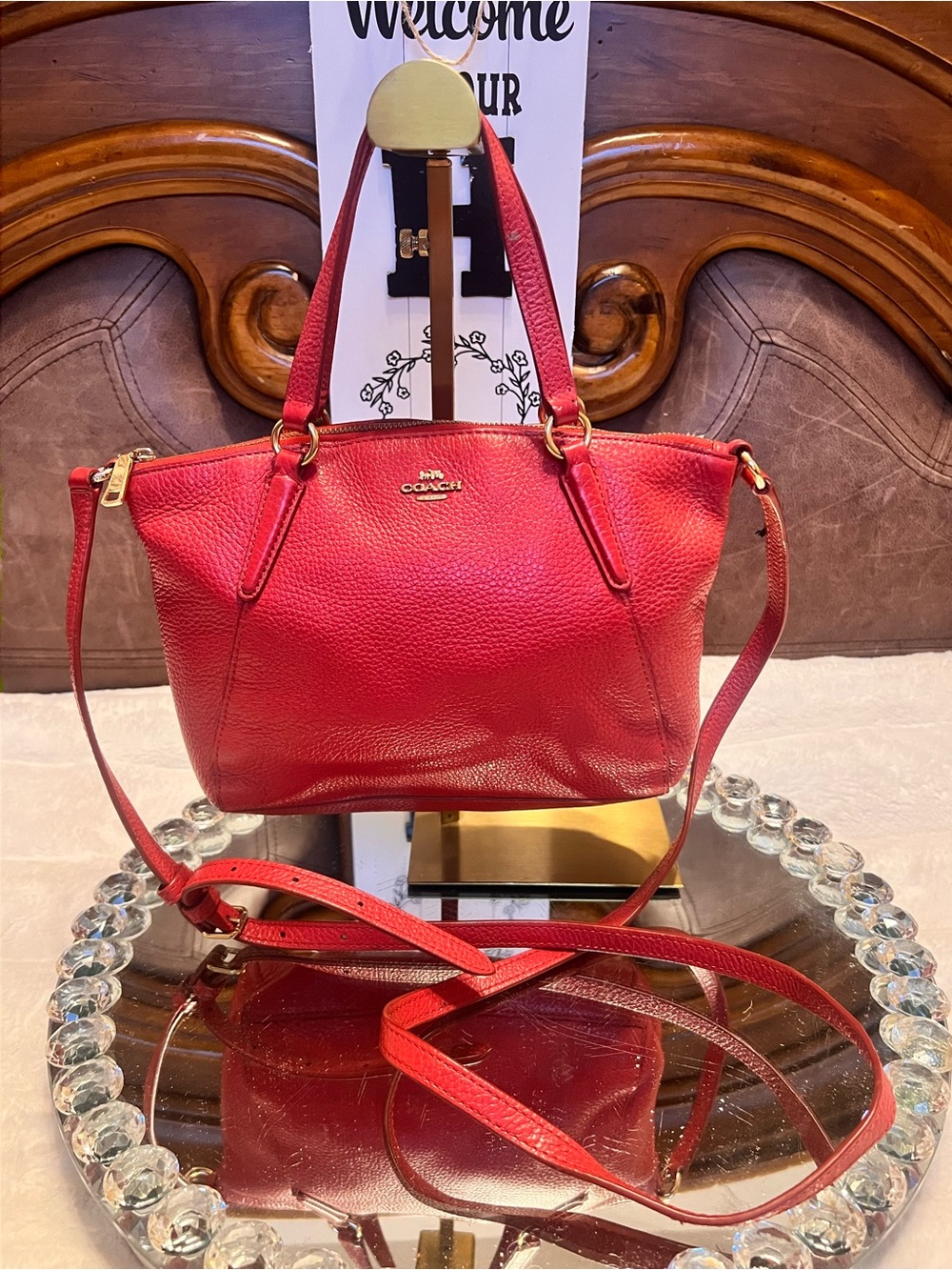 Coach Red Pebbled Leather Crossbody bag